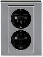 Розетка с заземлением ABB EPJ Levit 1-м. 2 мод. шторки сталь/дымчатый черный картинка